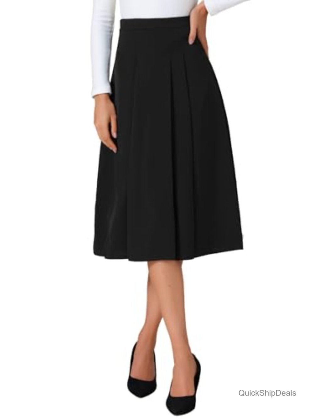High Waist A-Line Pleated Midi Skirt for Work Office